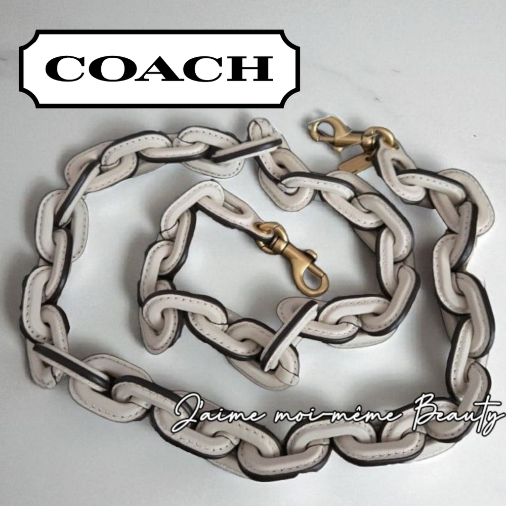 Coach Long Leather Chain Link Purse Strap in Chalk/Brass
